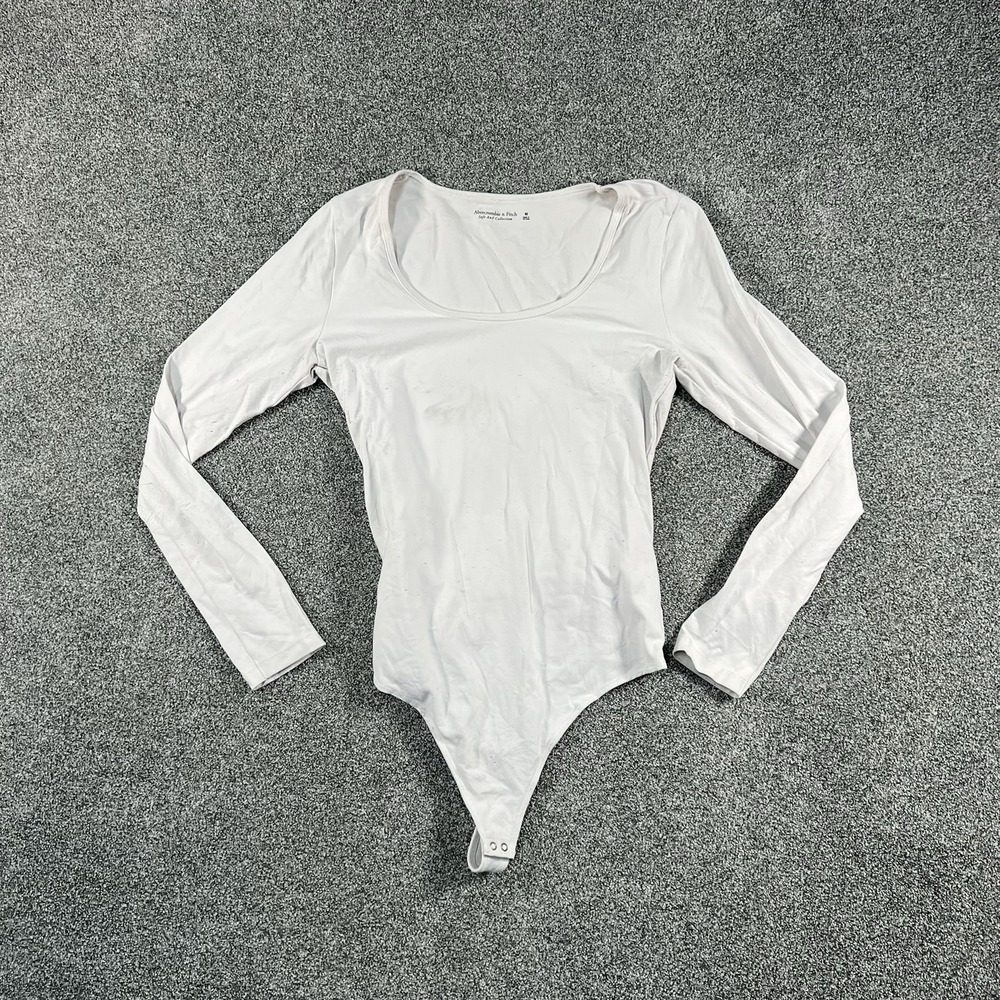 Abercrombie & Fitch Womens M White Long Sleeve Scoop Neck Bodysuit Soft A&F